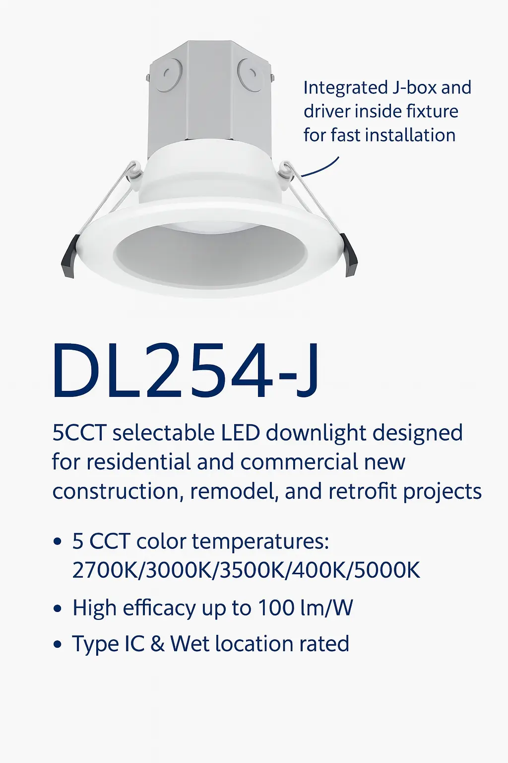 Commercial 0-10V Dimmable Downlight DL254 Series with J-box Version