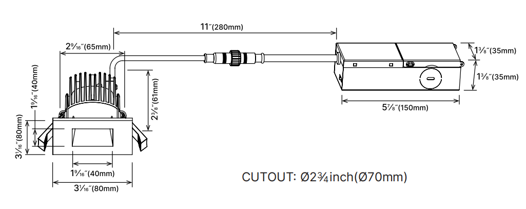 DL001B downlight 3 inch size 8W
