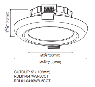 RDL01 047WB downlight size