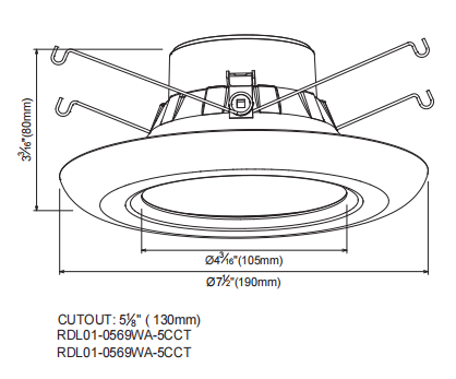 RDL01 0569WA downlight size