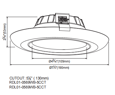 RDL01 0569WB downlight size