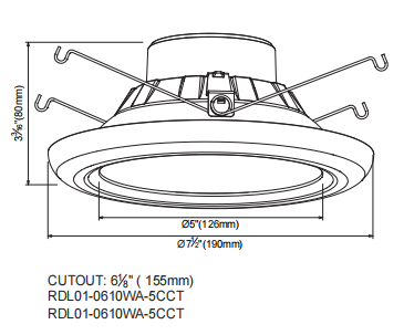 RDL01 0610WA downlight size